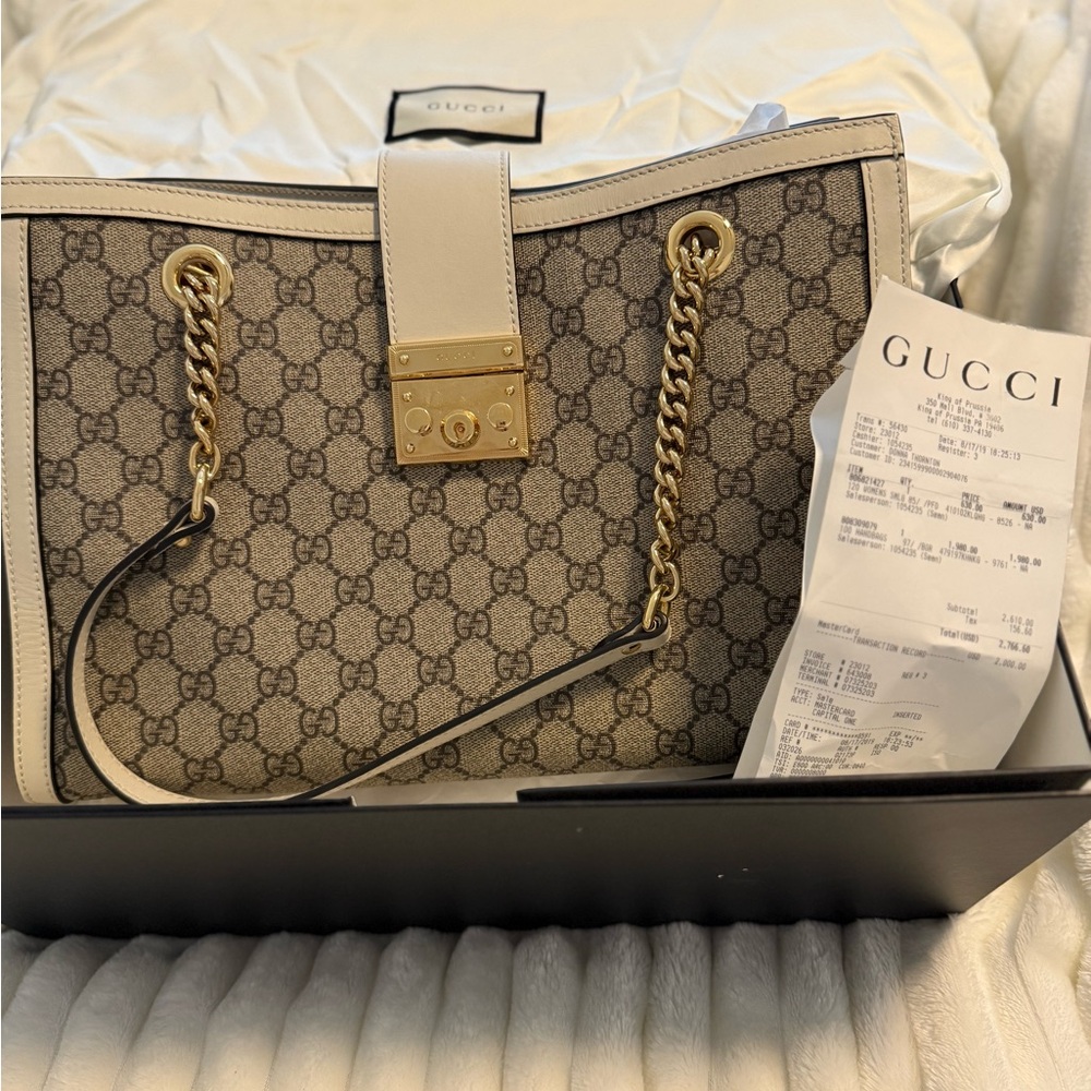 Gucci Beige and Gold Tote Bag